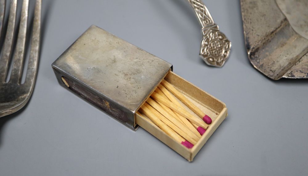 A silver-mounted ivory page turner and a miscellaneous silver items, approx 13oz (weighable)
